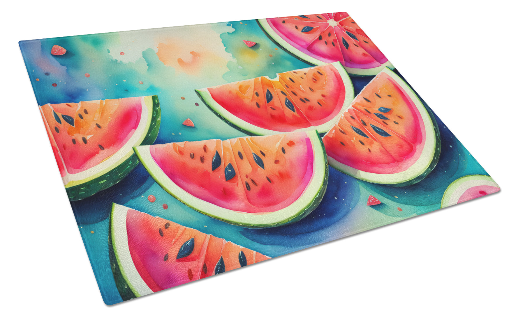 Colorful Watermelons Cutting Board Tempered Glass Kitchen Cutting Surface, Heat Resistant Chopping, Non-Slip Feet, Food Prep & Serving