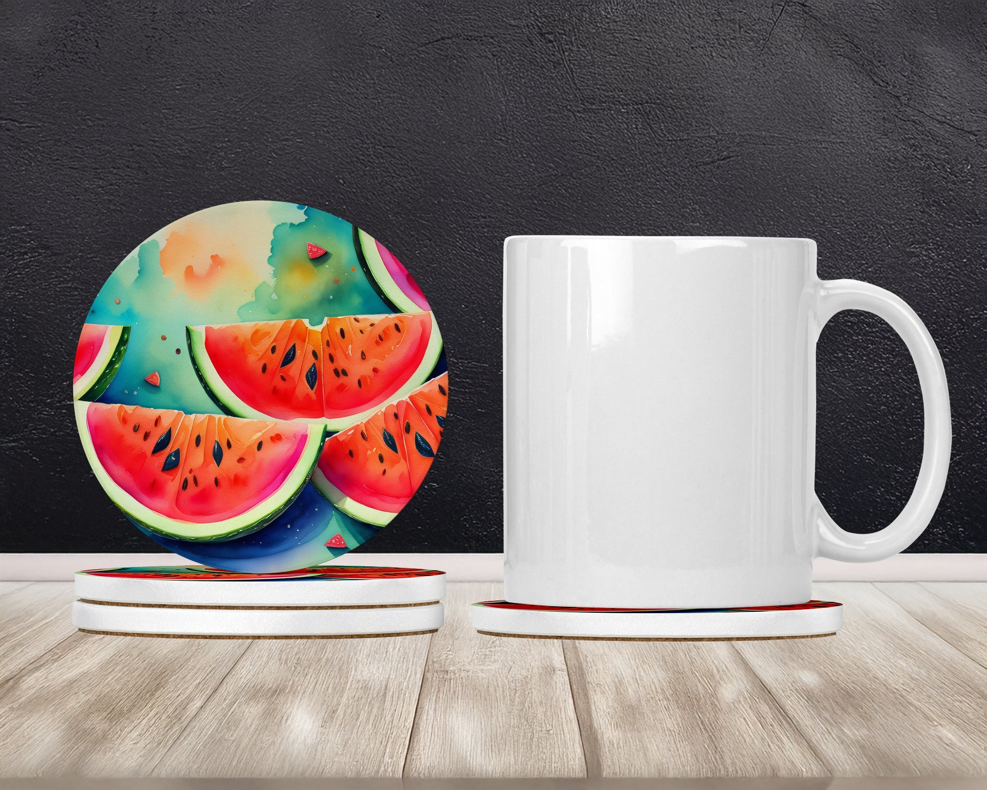 Colorful Watermelons Large Sandstone Coasters Pack of 4 Absorbent Round Coasters Decor Gifts for Men or Women, 4 in, Multicolor