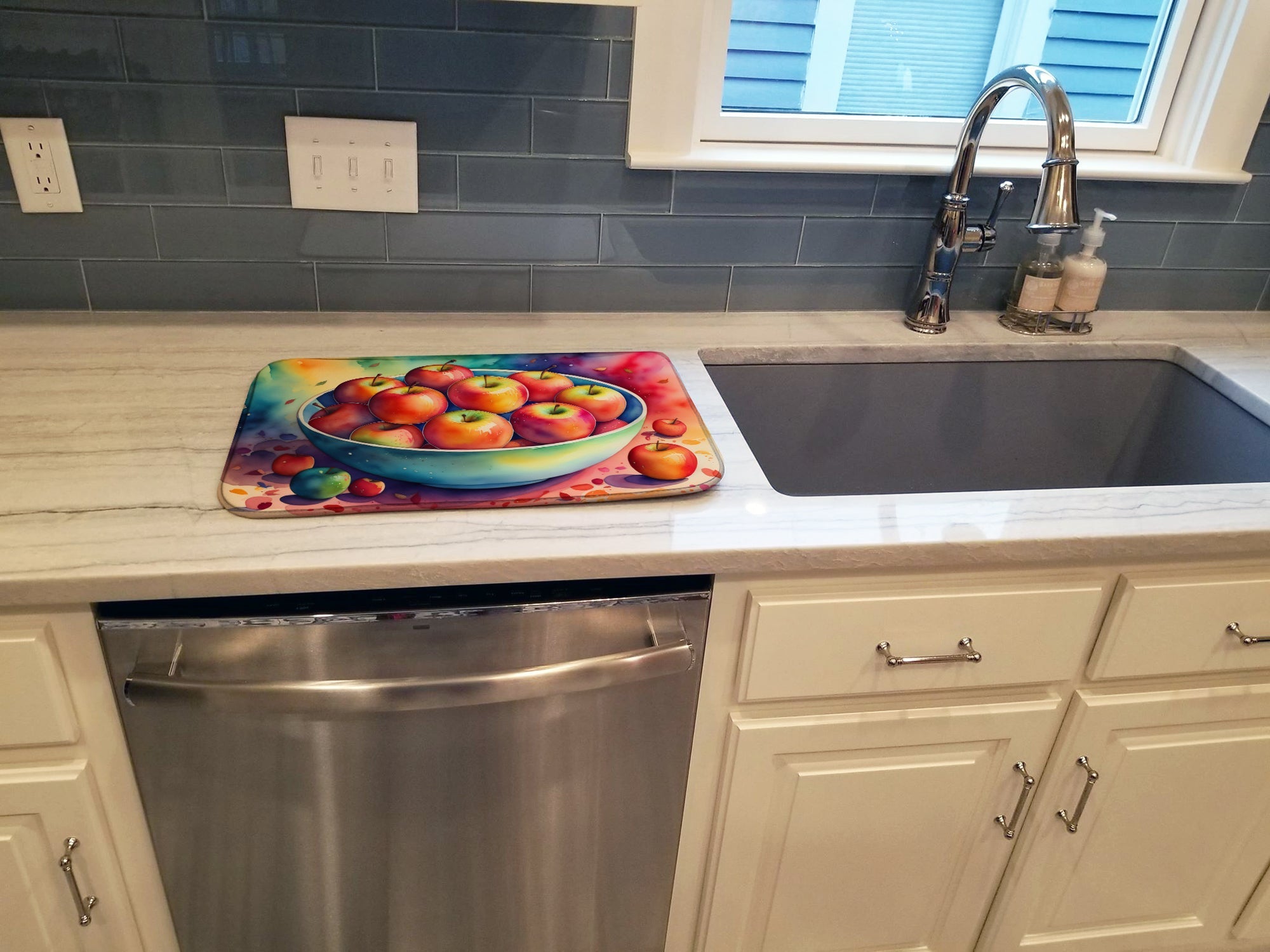 Colorful Apples Dish Drying Mat Absorbent Dish Drying Mat Pad for Kitchen Counter Dish Drainer Mat for Countertop, 14 x 21", Multicolor