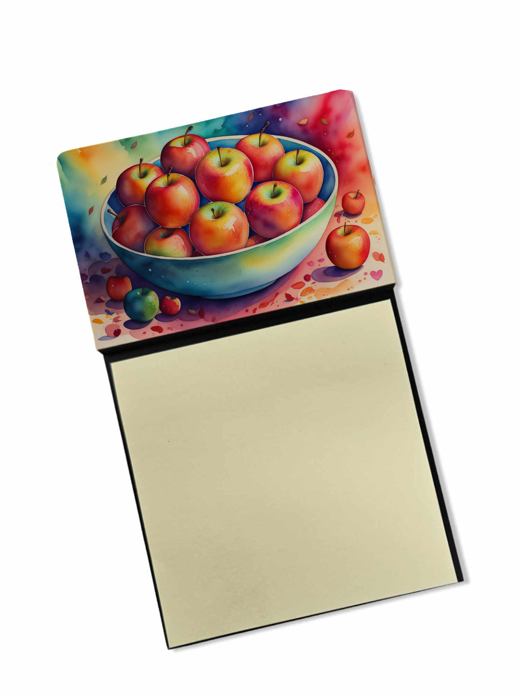 Colorful Apples Watercolor Sticky Note Holder Refillable Dispenser Desk Accessory 3x3 Pad Gift