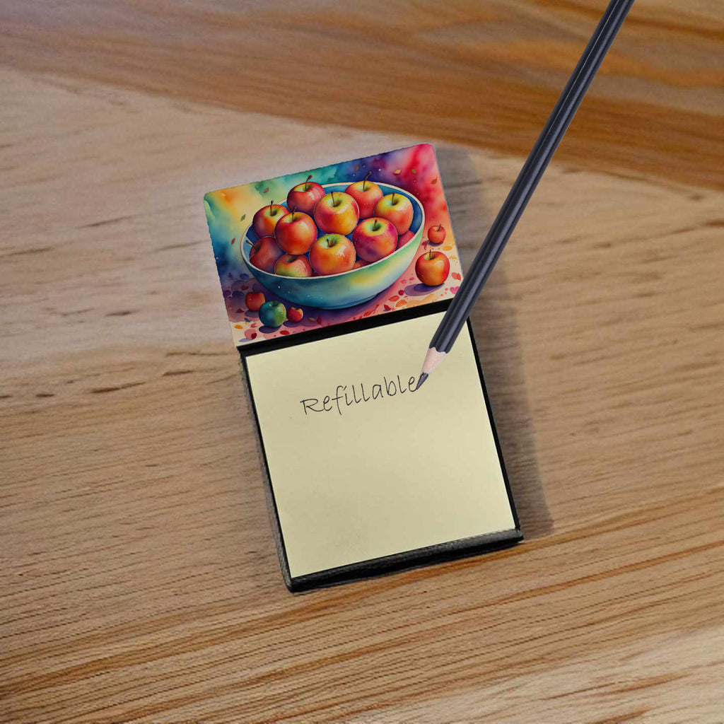 Colorful Apples Watercolor Sticky Note Holder Refillable Dispenser Desk Accessory 3x3 Pad Gift