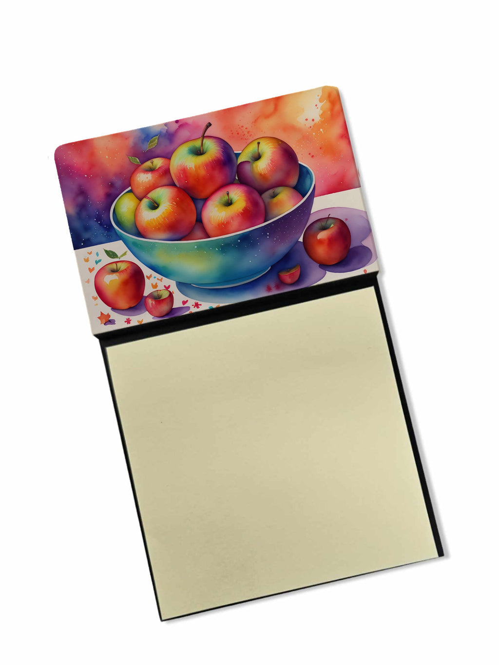Colorful Apples Watercolor Sticky Note Holder Refillable Dispenser Desk Accessory 3x3 Pad Gift