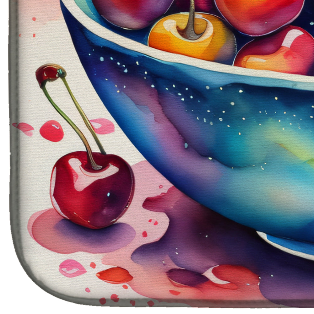 Colorful Cherries Dish Drying Mat Absorbent Dish Drying Mat Pad for Kitchen Counter Dish Drainer Mat for Countertop, 14 x 21", Multicolor