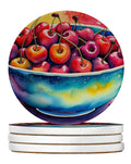 Colorful Cherries Large Sandstone Coasters Pack of 4 Absorbent Round Coasters Decor Gifts for Men or Women, 4 in, Multicolor