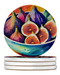 Colorful Figs Large Sandstone Coasters Pack of 4 Absorbent Round Coasters Decor Gifts for Men or Women, 4 in, Multicolor