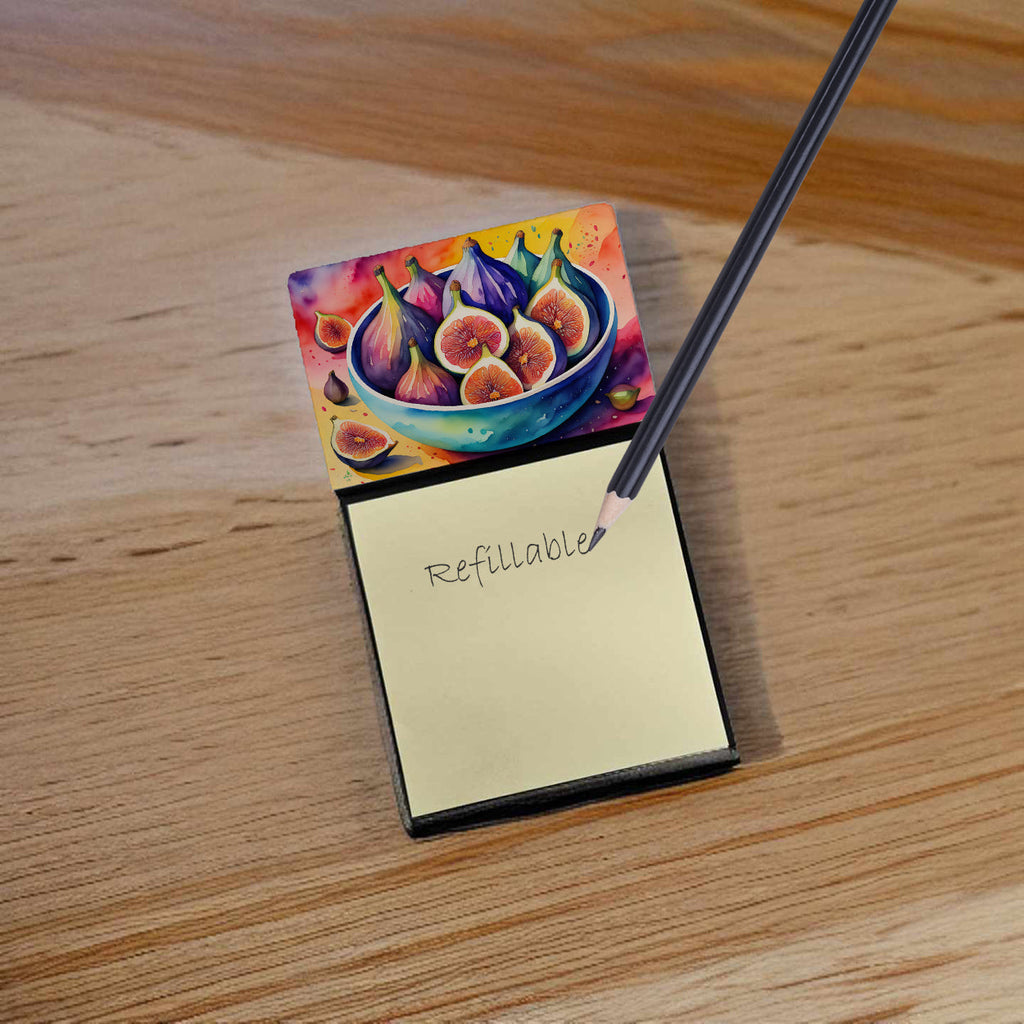 Colorful Figs Watercolor Sticky Note Holder Refillable Dispenser Desk Accessory 3x3 Pad Gift