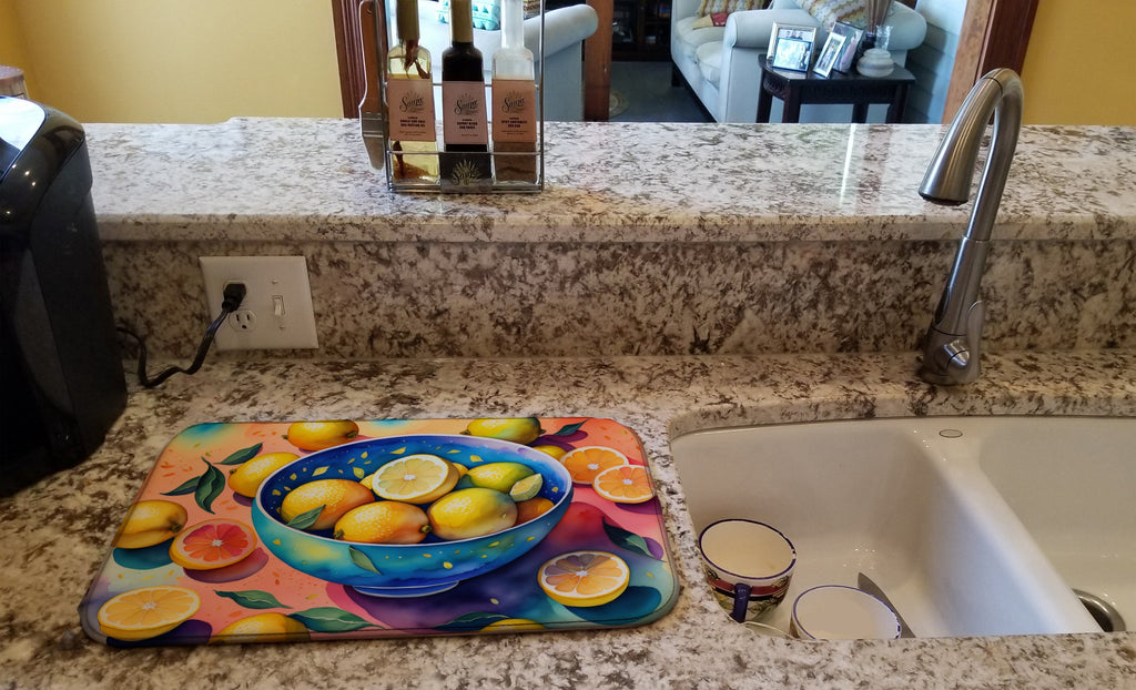 Colorful Lemons Dish Drying Mat Absorbent Dish Drying Mat Pad for Kitchen Counter Dish Drainer Mat for Countertop, 14 x 21", Multicolor