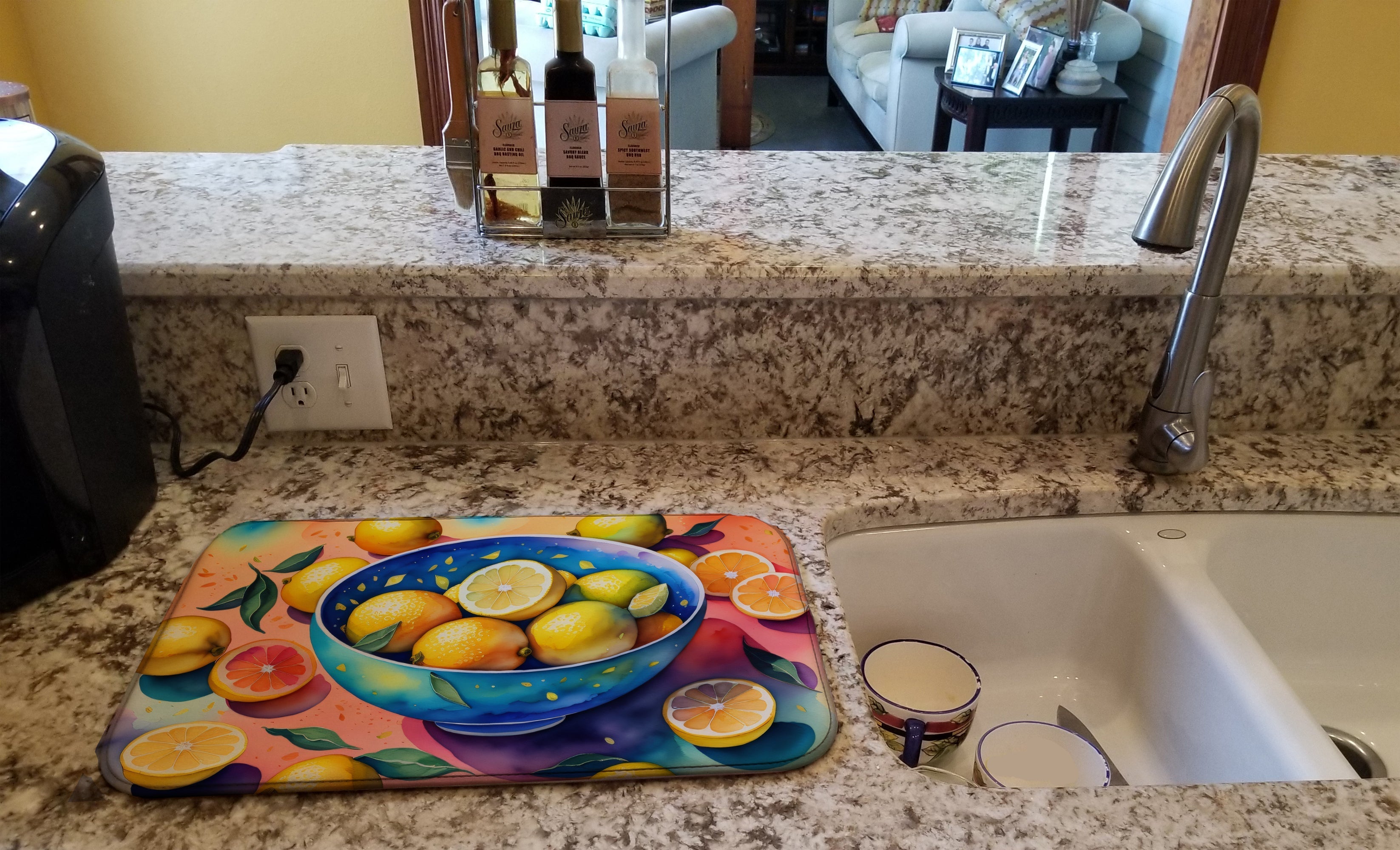 Colorful Lemons Dish Drying Mat Absorbent Dish Drying Mat Pad for Kitchen Counter Dish Drainer Mat for Countertop, 14 x 21", Multicolor
