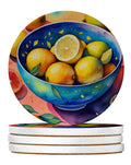 Colorful Lemons Large Sandstone Coasters Pack of 4 Absorbent Round Coasters Decor Gifts for Men or Women, 4 in, Multicolor