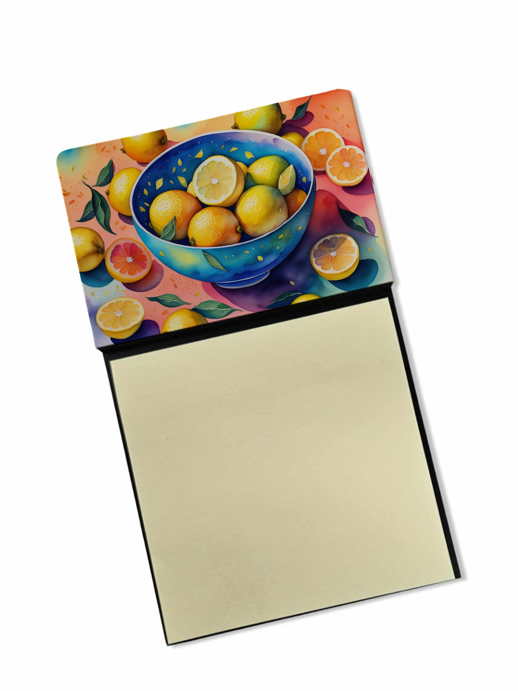 Colorful Lemons Watercolor Sticky Note Holder Refillable Dispenser Desk Accessory 3x3 Pad Gift