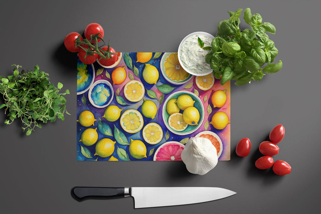 Colorful Lemons Cutting Board Tempered Glass Kitchen Cutting Surface, Heat Resistant Chopping, Non-Slip Feet, Food Prep & Serving