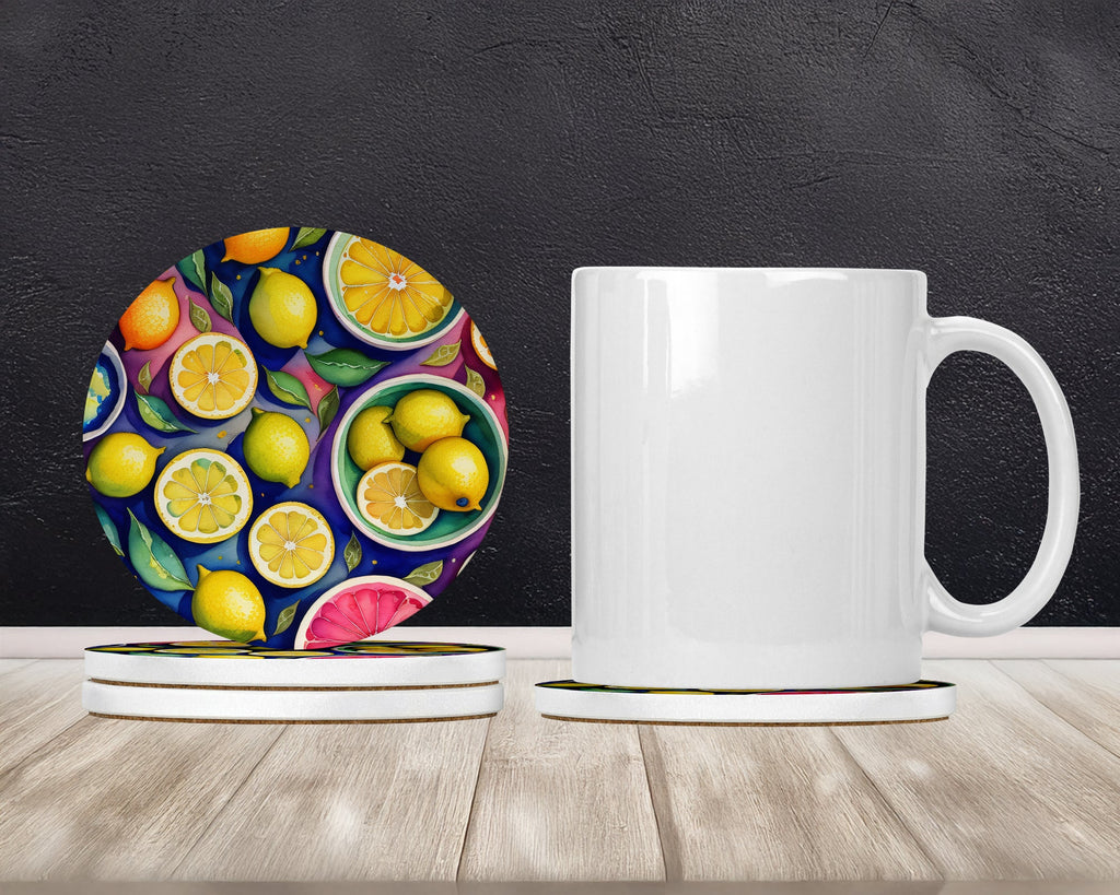Colorful Lemons Large Sandstone Coasters Pack of 4 Absorbent Round Coasters Decor Gifts for Men or Women, 4 in, Multicolor