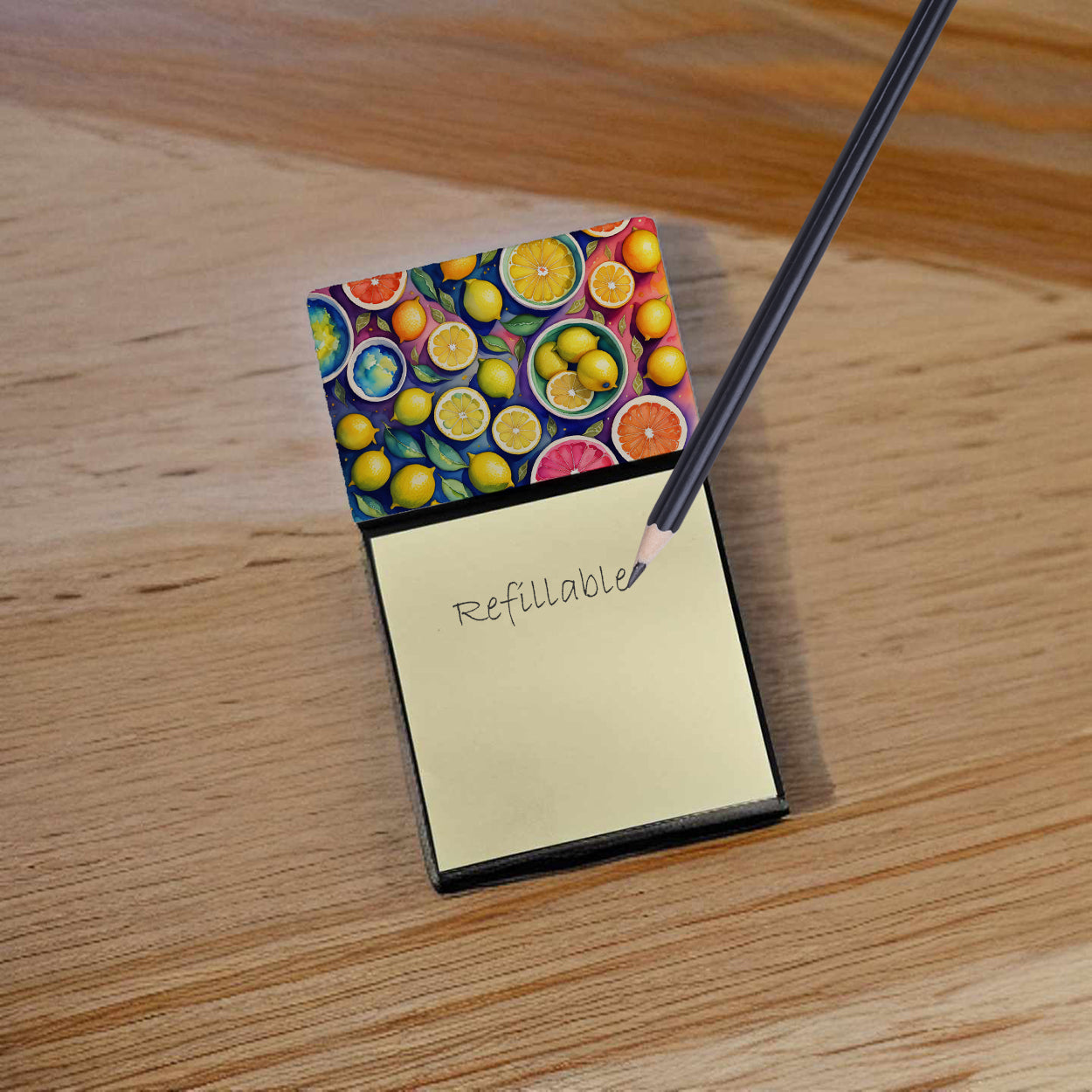 Colorful Lemons Watercolor Sticky Note Holder Refillable Dispenser Desk Accessory 3x3 Pad Gift