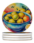 Colorful Lemons Large Sandstone Coasters Pack of 4 Absorbent Round Coasters Decor Gifts for Men or Women, 4 in, Multicolor
