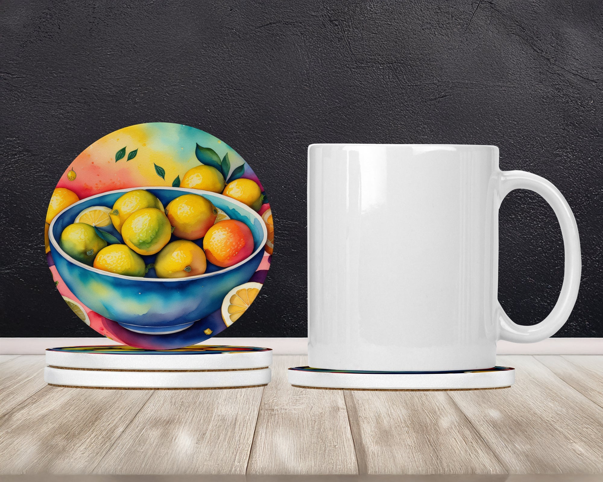 Colorful Lemons Large Sandstone Coasters Pack of 4 Absorbent Round Coasters Decor Gifts for Men or Women, 4 in, Multicolor