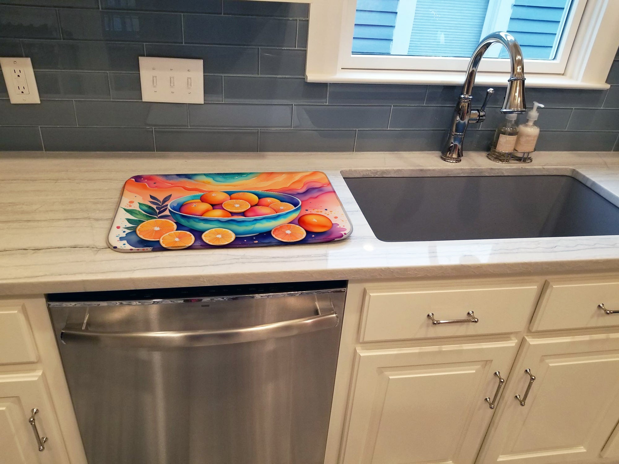 Colorful Oranges Dish Drying Mat Absorbent Dish Drying Mat Pad for Kitchen Counter Dish Drainer Mat for Countertop, 14 x 21", Multicolor