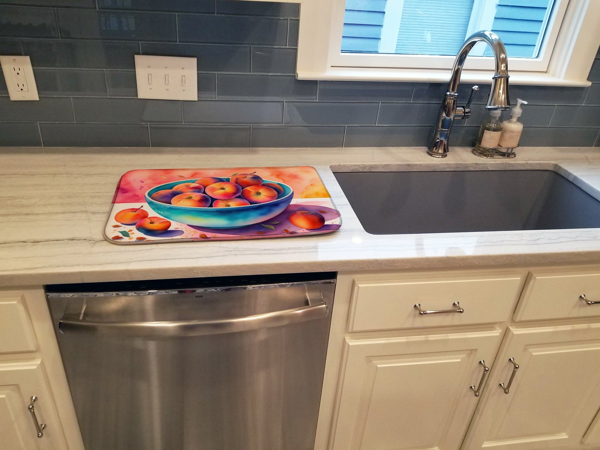 Colorful Peaches Dish Drying Mat Absorbent Dish Drying Mat Pad for Kitchen Counter Dish Drainer Mat for Countertop, 14 x 21", Multicolor