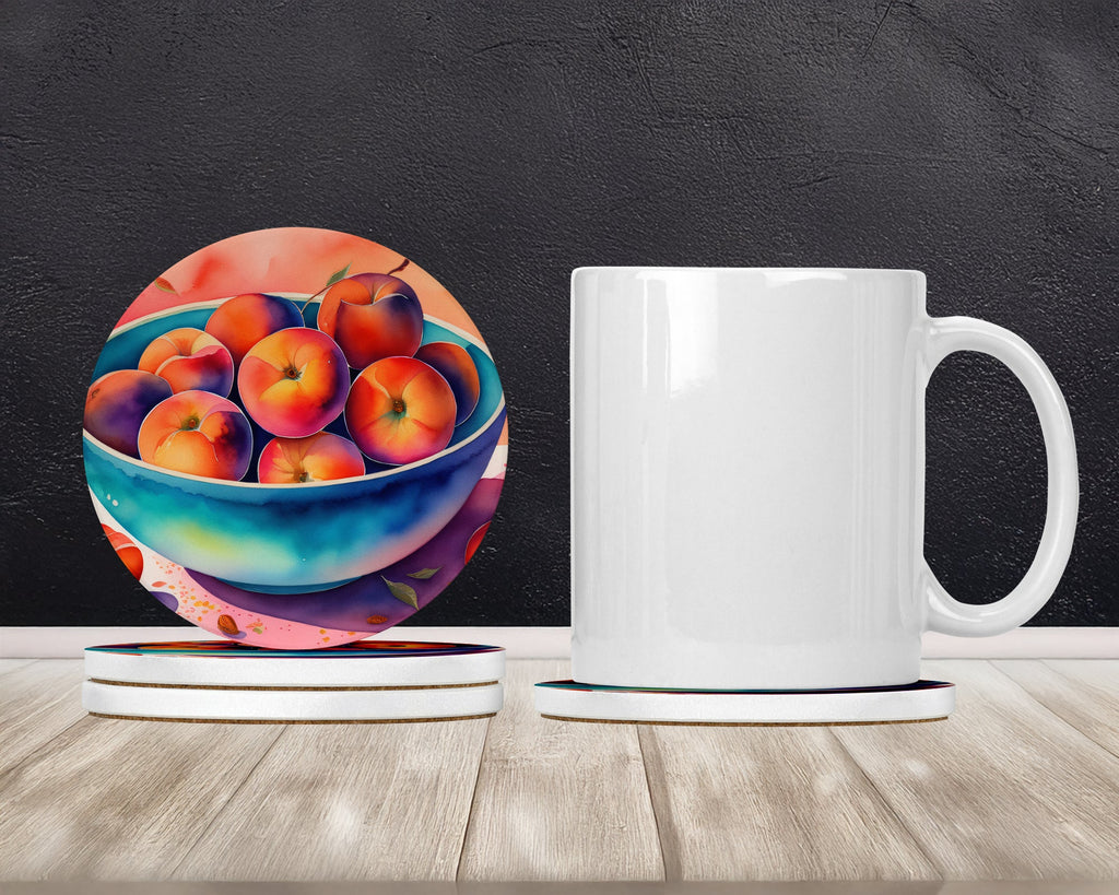 Colorful Peaches Large Sandstone Coasters Pack of 4 Absorbent Round Coasters Decor Gifts for Men or Women, 4 in, Multicolor