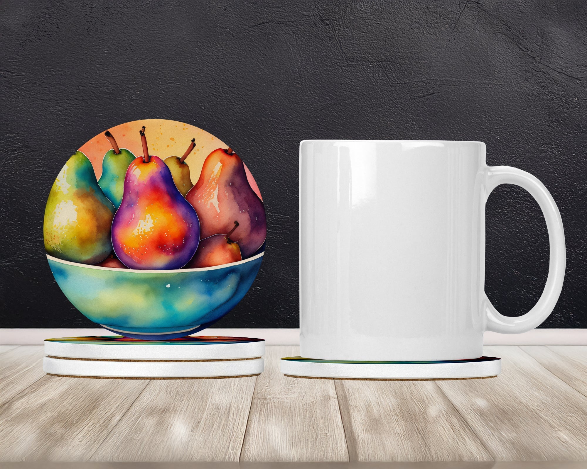 Colorful Pears Large Sandstone Coasters Pack of 4 Absorbent Round Coasters Decor Gifts for Men or Women, 4 in, Multicolor