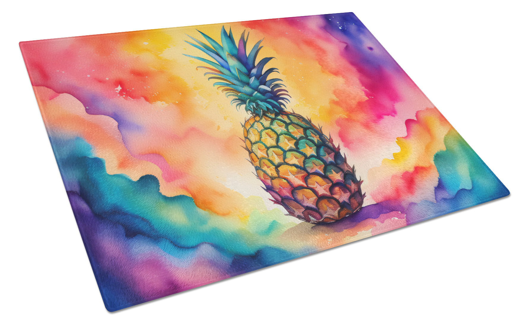 Colorful Pineapple Cutting Board Tempered Glass Kitchen Cutting Surface, Heat Resistant Chopping, Non-Slip Feet, Food Prep & Serving