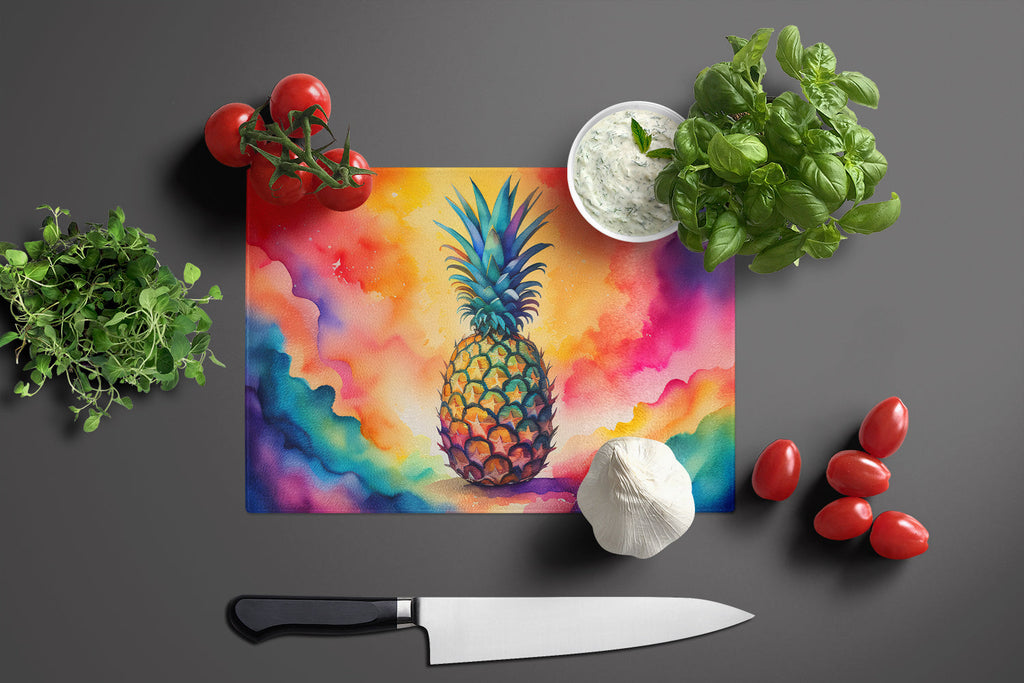 Colorful Pineapple Cutting Board Tempered Glass Kitchen Cutting Surface, Heat Resistant Chopping, Non-Slip Feet, Food Prep & Serving