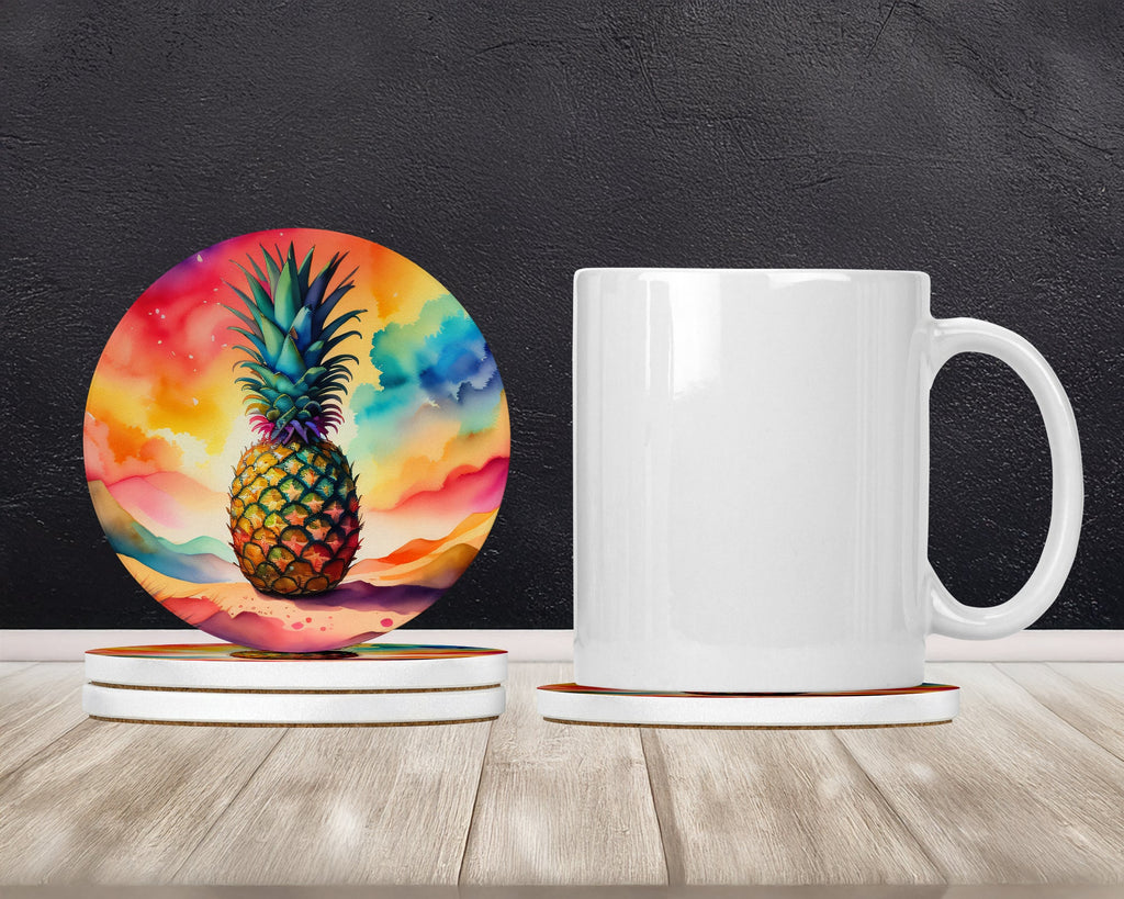 Colorful Pineapple Large Sandstone Coasters Pack of 4 Absorbent Round Coasters Decor Gifts for Men or Women, 4 in, Multicolor