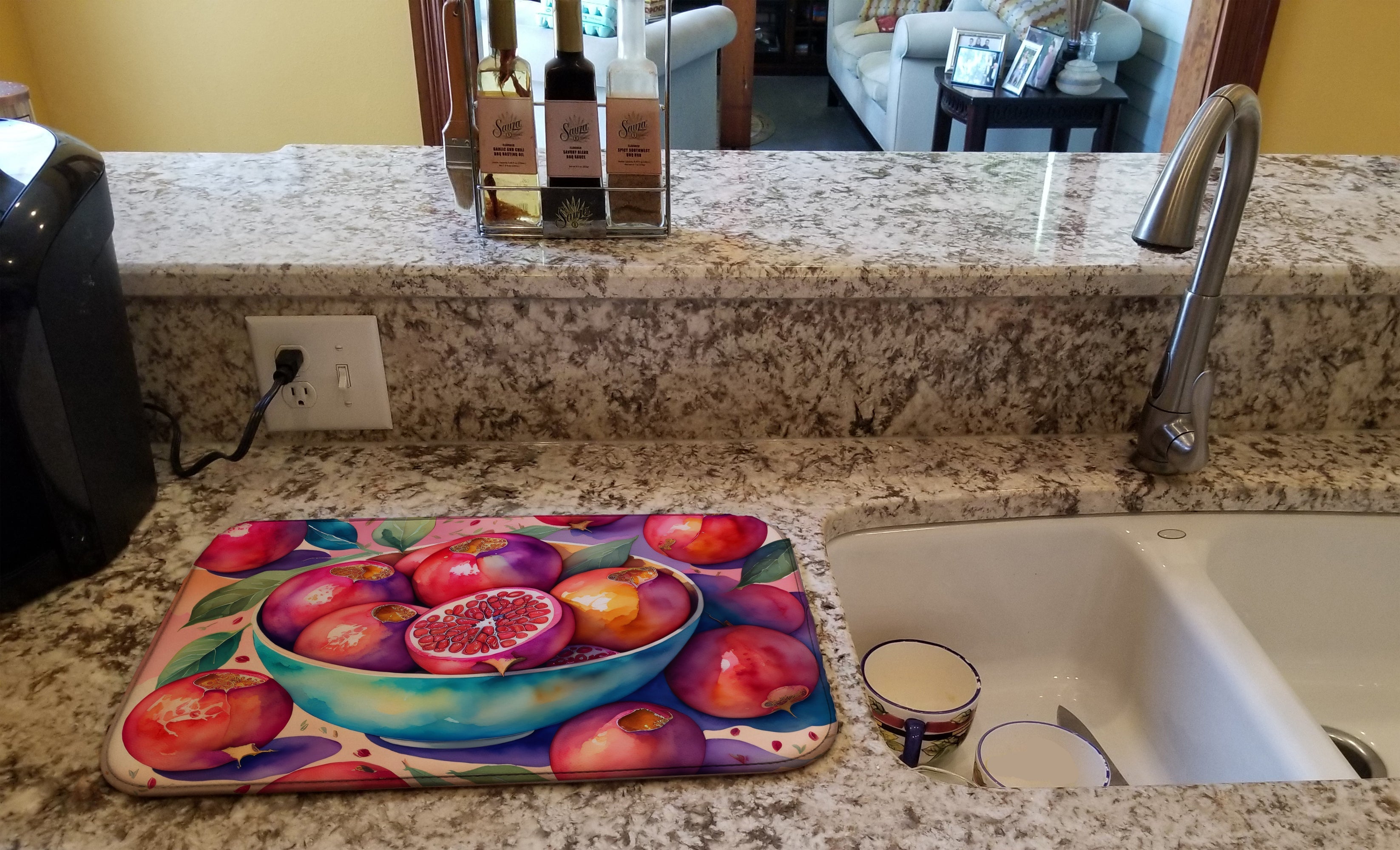 Colorful Pomegranates Dish Drying Mat Absorbent Dish Drying Mat Pad for Kitchen Counter Dish Drainer Mat for Countertop, 14 x 21", Multicolor