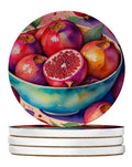 Colorful Pomegranates Large Sandstone Coasters Pack of 4 Absorbent Round Coasters Decor Gifts for Men or Women, 4 in, Multicolor