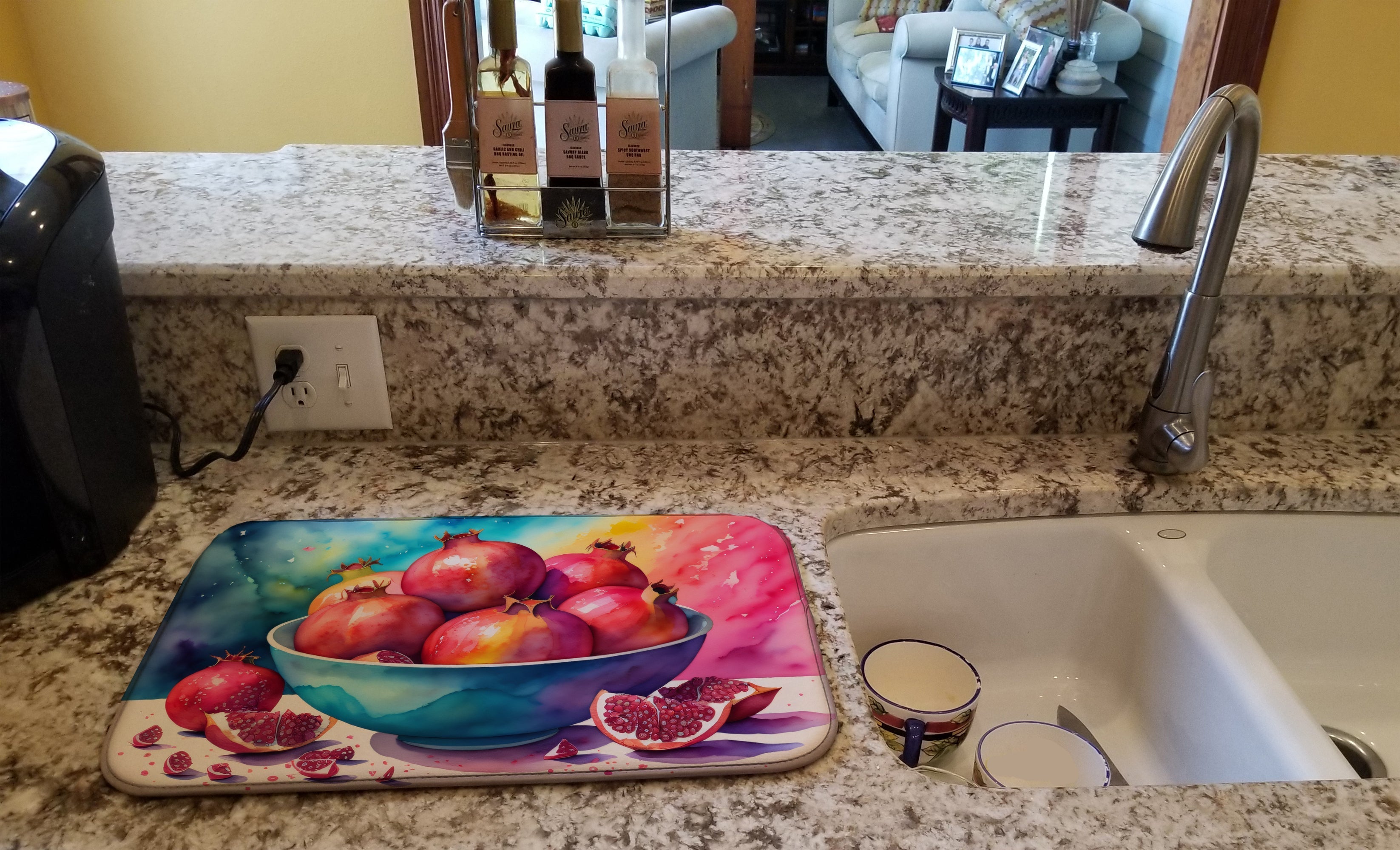 Colorful Pomegranates Dish Drying Mat Absorbent Dish Drying Mat Pad for Kitchen Counter Dish Drainer Mat for Countertop, 14 x 21", Multicolor