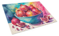 Colorful Pomegranates Cutting Board Tempered Glass Kitchen Cutting Surface, Heat Resistant Chopping, Non-Slip Feet, Food Prep & Serving