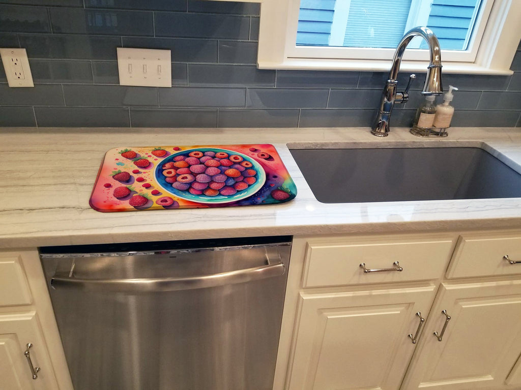 Colorful Raspberries Dish Drying Mat Absorbent Dish Drying Mat Pad for Kitchen Counter Dish Drainer Mat for Countertop, 14 x 21", Multicolor