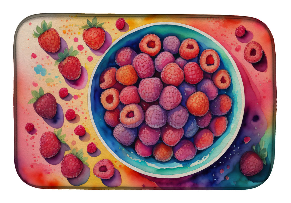 Colorful Raspberries Dish Drying Mat Absorbent Dish Drying Mat Pad for Kitchen Counter Dish Drainer Mat for Countertop, 14 x 21", Multicolor