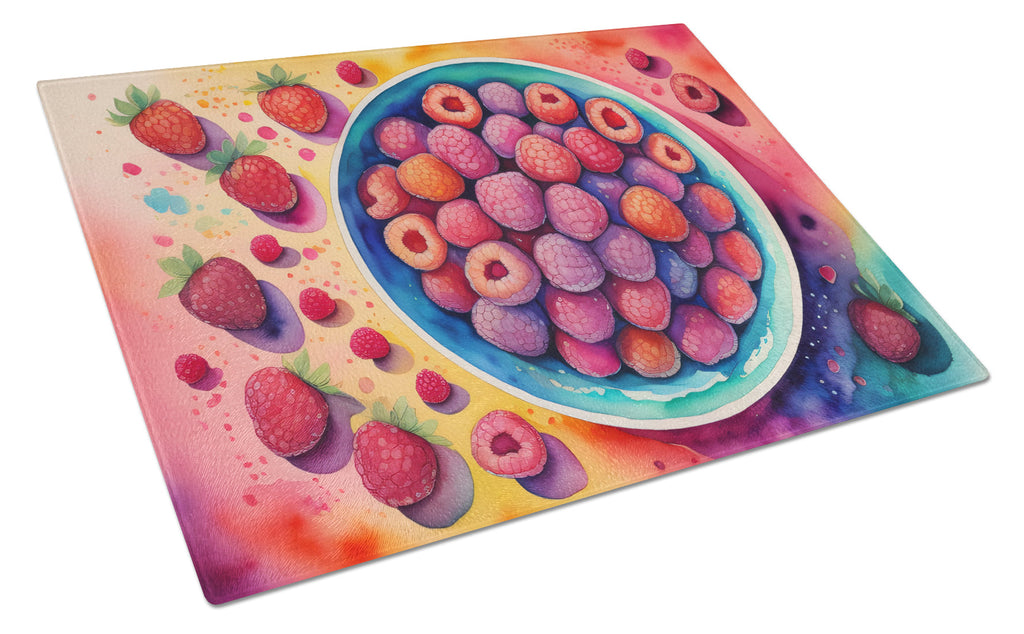 Colorful Raspberries Cutting Board Tempered Glass Kitchen Cutting Surface, Heat Resistant Chopping, Non-Slip Feet, Food Prep & Serving