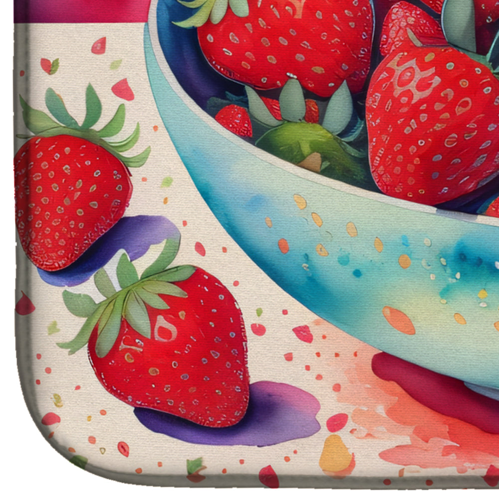 Colorful Strawberries Dish Drying Mat Absorbent Dish Drying Mat Pad for Kitchen Counter Dish Drainer Mat for Countertop, 14 x 21", Multicolor