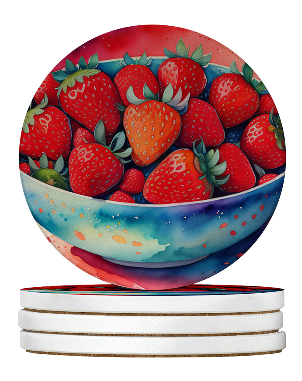 Colorful Strawberries Large Sandstone Coasters Pack of 4 Absorbent Round Coasters Decor Gifts for Men or Women, 4 in, Multicolor