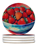 Colorful Strawberries Large Sandstone Coasters Pack of 4 Absorbent Round Coasters Decor Gifts for Men or Women, 4 in, Multicolor