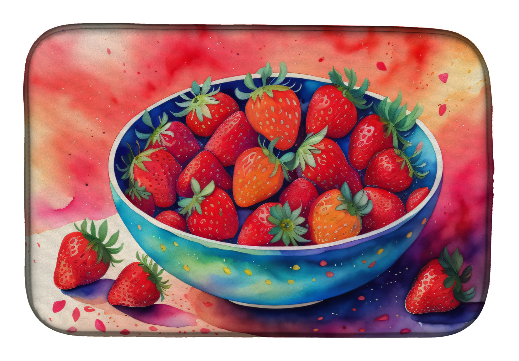 Colorful Strawberries Dish Drying Mat Absorbent Dish Drying Mat Pad for Kitchen Counter Dish Drainer Mat for Countertop, 14 x 21", Multicolor
