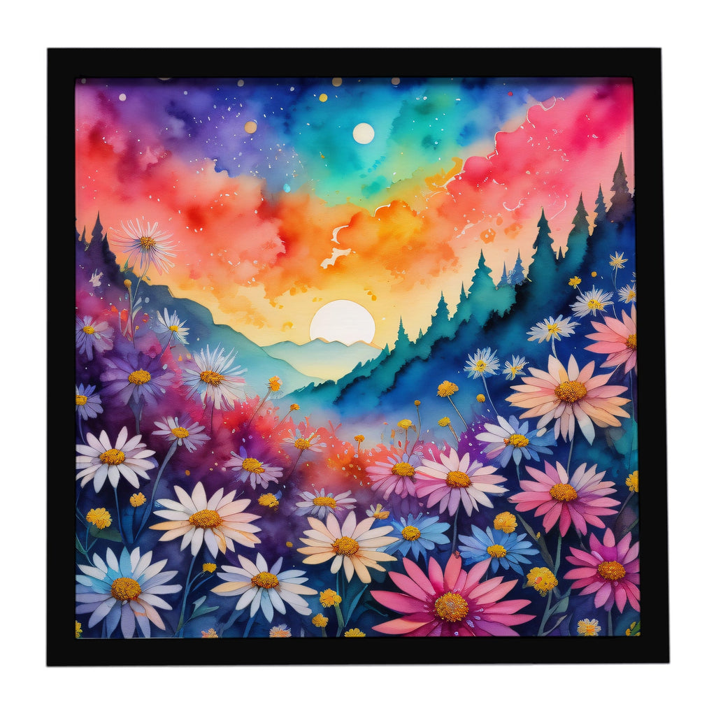 Colorful Asters Framed Metal Print Bathroom, Kitchen, Office, Home Decor Wall Art Ready to Hang, Square, 8X8