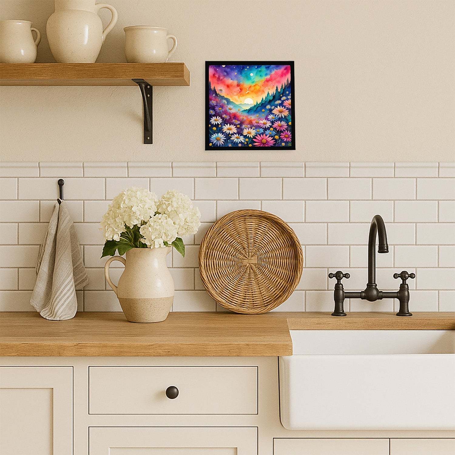Colorful Asters Framed Metal Print Bathroom, Kitchen, Office, Home Decor Wall Art Ready to Hang, Square, 8X8