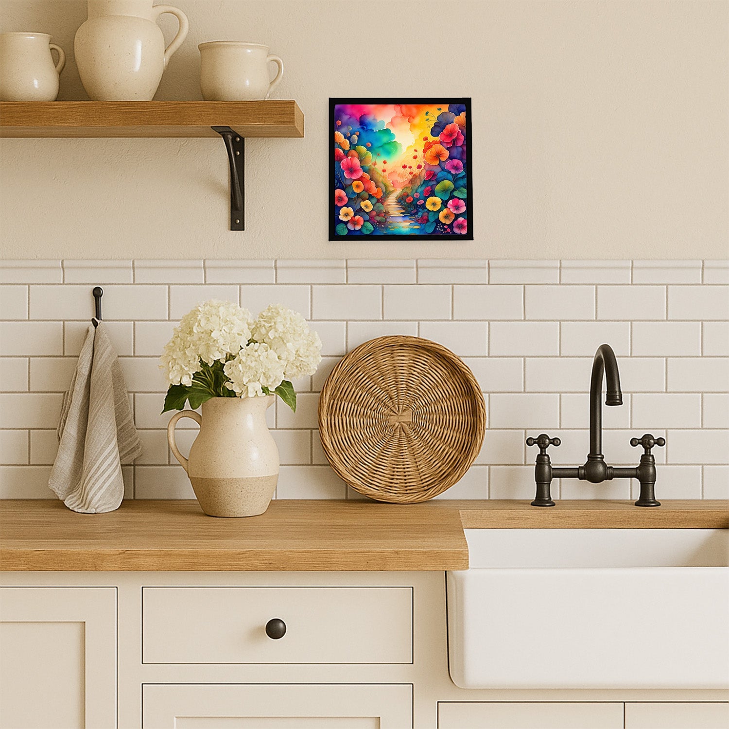Colorful Begonias Framed Metal Print Bathroom, Kitchen, Office, Home Decor Wall Art Ready to Hang, Square, 8X8