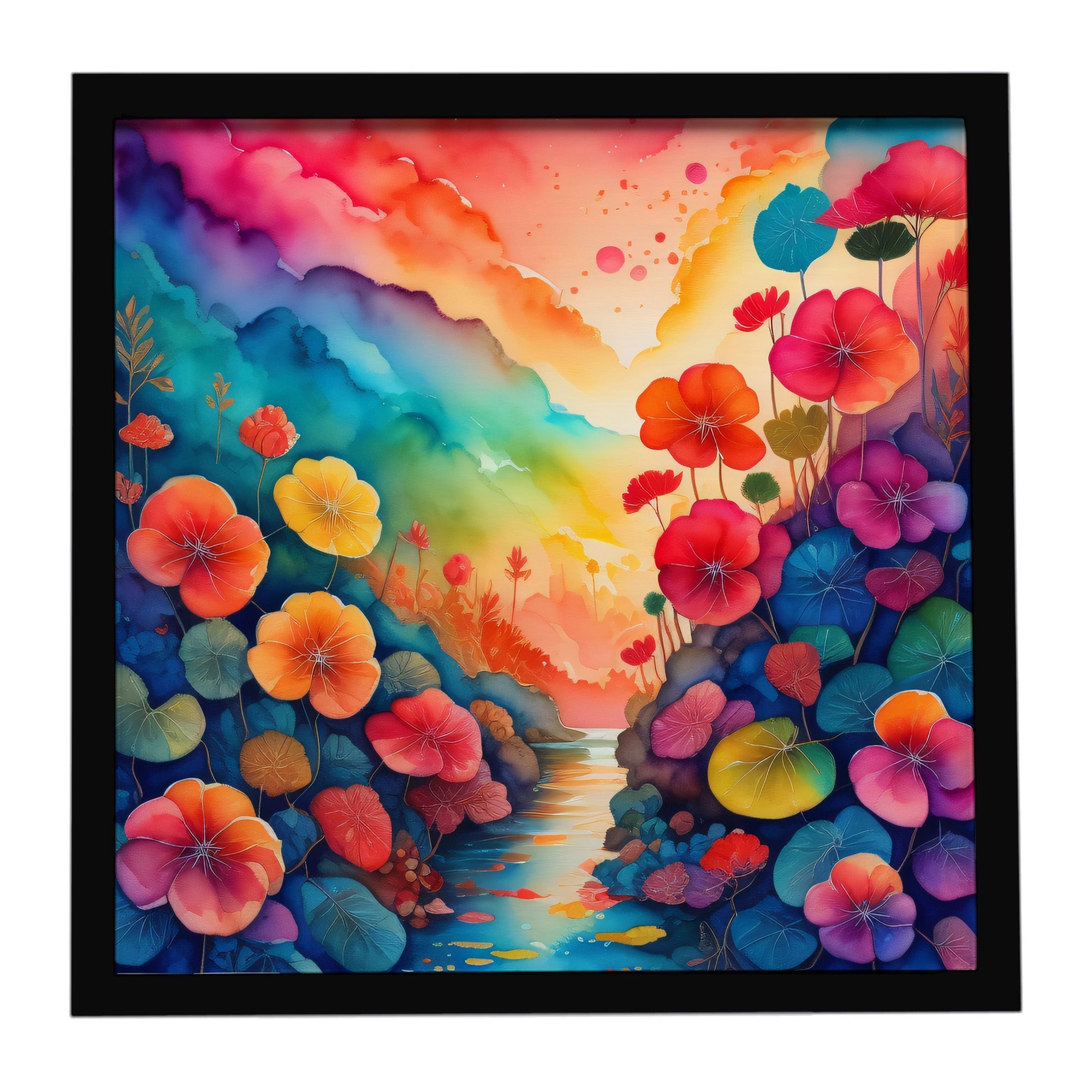 Colorful Begonias Framed Metal Print Bathroom, Kitchen, Office, Home Decor Wall Art Ready to Hang, Square, 8X8