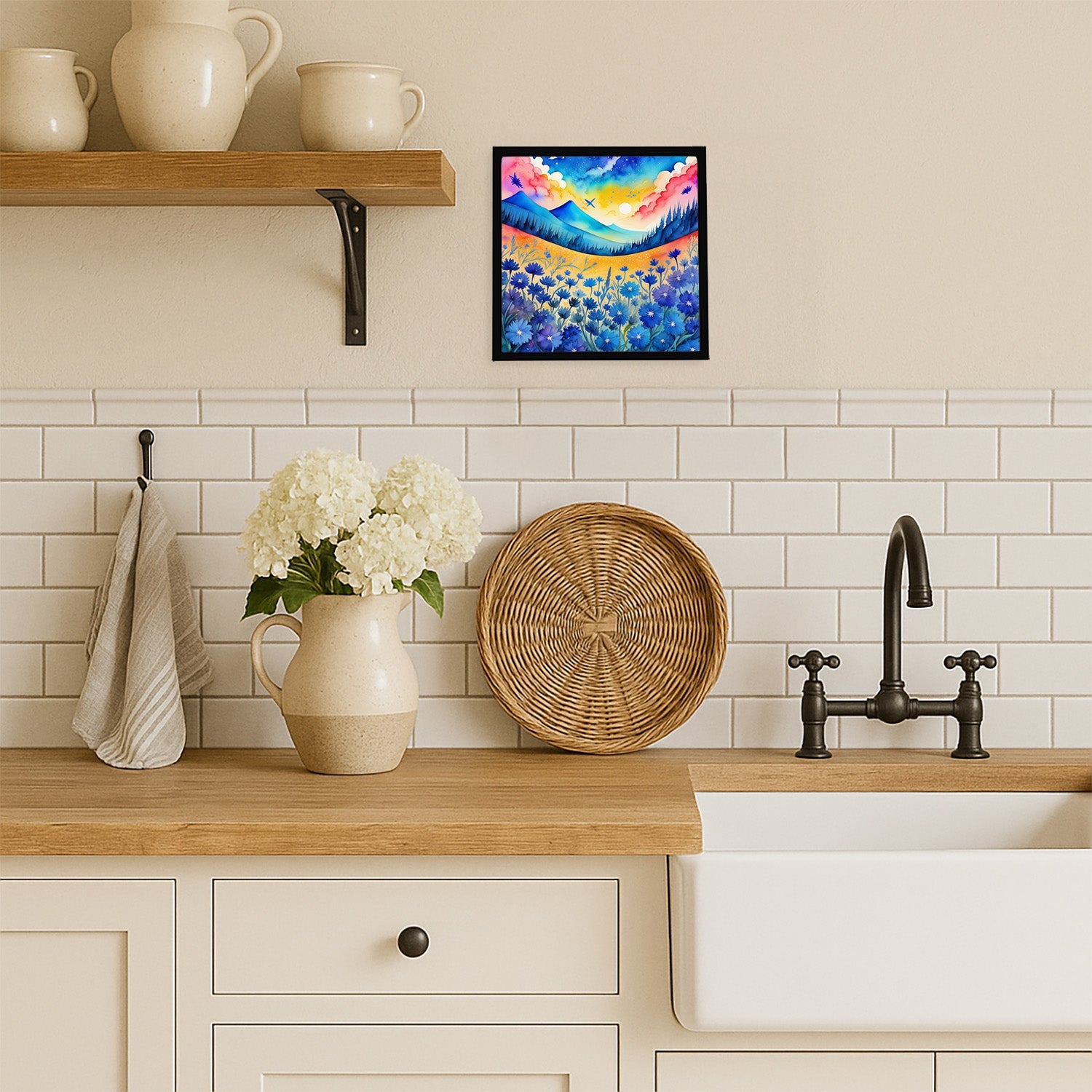 Colorful Blue Cornflowers Framed Metal Print Bathroom, Kitchen, Office, Home Decor Wall Art Ready to Hang, Square, 8X8
