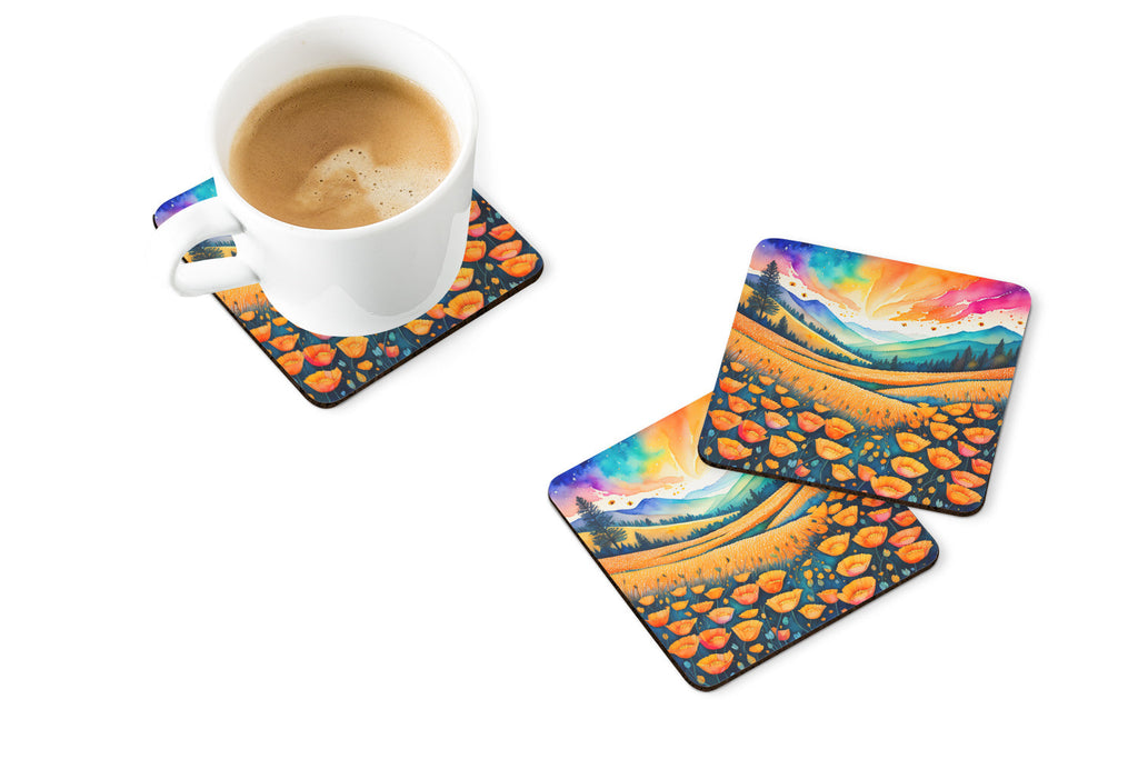 Colorful California poppies Foam Coasters Set of 4 Cup Coasters for Indoor Outdoor, Tabletop Protection, Anti Slip, Mouse pad Material