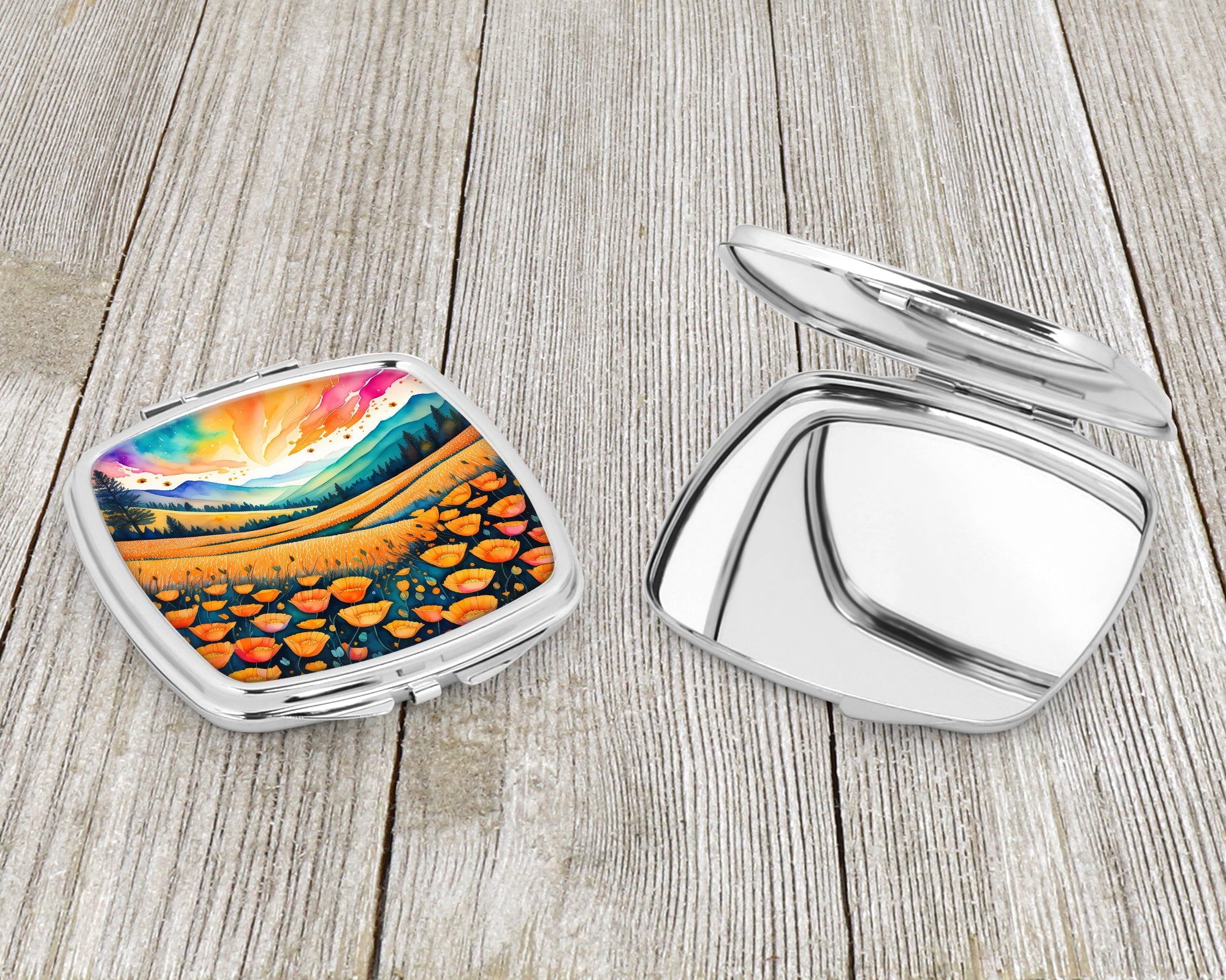 Colorful California poppies Compact Mirror Decorative Travel Makeup Mirror for Women Girls Gifts Pocket Makeup Mirror Folding Handheld