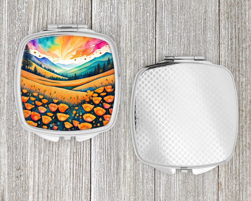 Colorful California poppies Compact Mirror Decorative Travel Makeup Mirror for Women Girls Gifts Pocket Makeup Mirror Folding Handheld