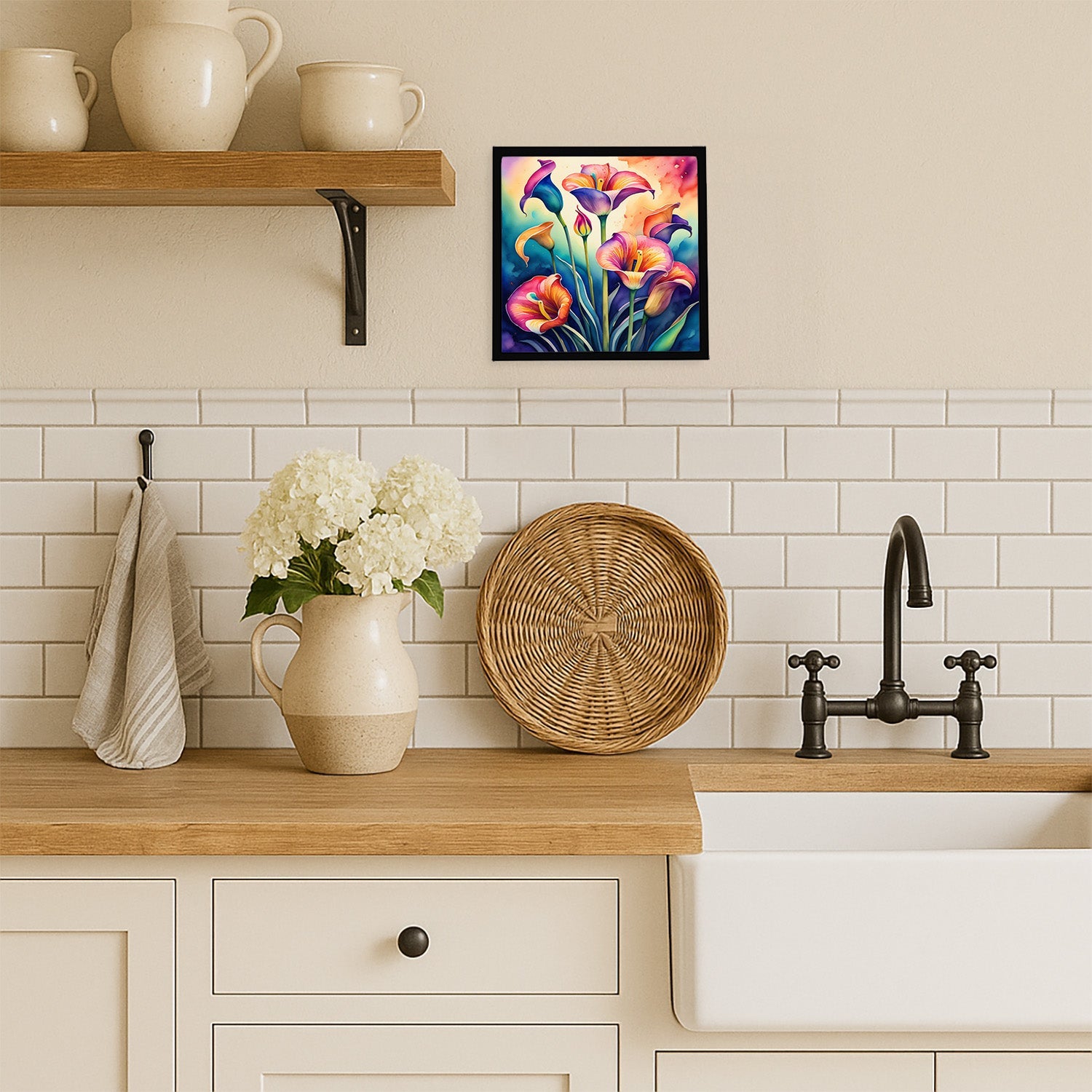 Colorful Calla Lilies Framed Metal Print Bathroom, Kitchen, Office, Home Decor Wall Art Ready to Hang, Square, 8X8