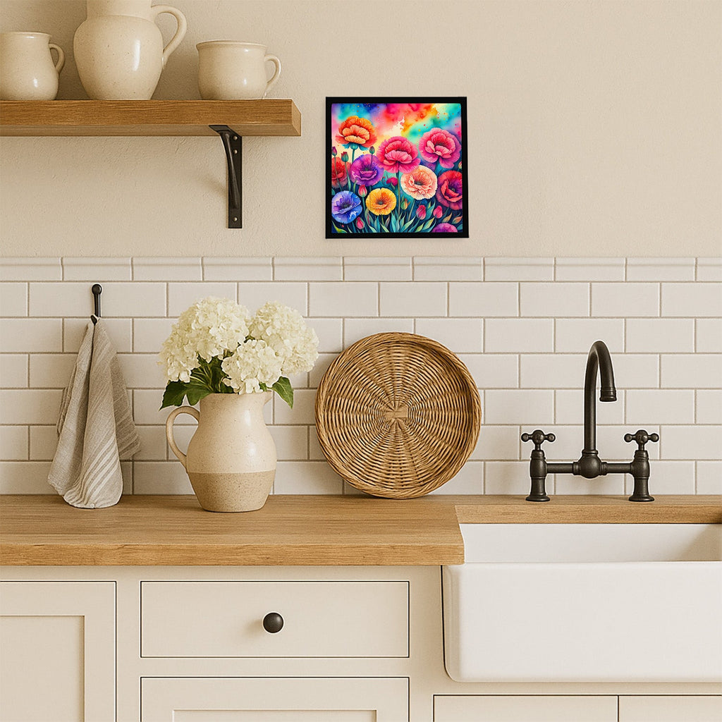 Colorful Carnations Framed Metal Print Bathroom, Kitchen, Office, Home Decor Wall Art Ready to Hang, Square, 8X8