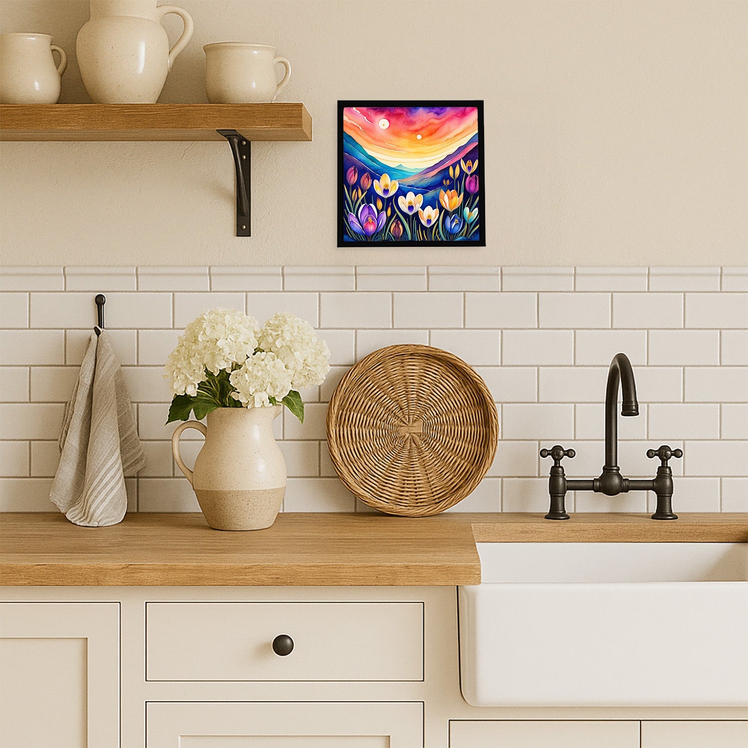 Colorful Crocus Framed Metal Print Bathroom, Kitchen, Office, Home Decor Wall Art Ready to Hang, Square, 8X8
