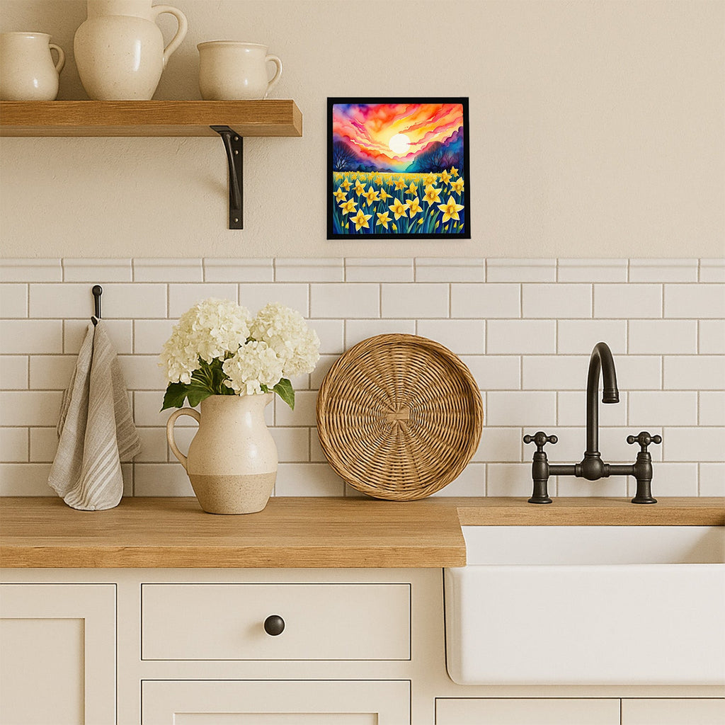 Colorful Daffodils Framed Metal Print Bathroom, Kitchen, Office, Home Decor Wall Art Ready to Hang, Square, 8X8