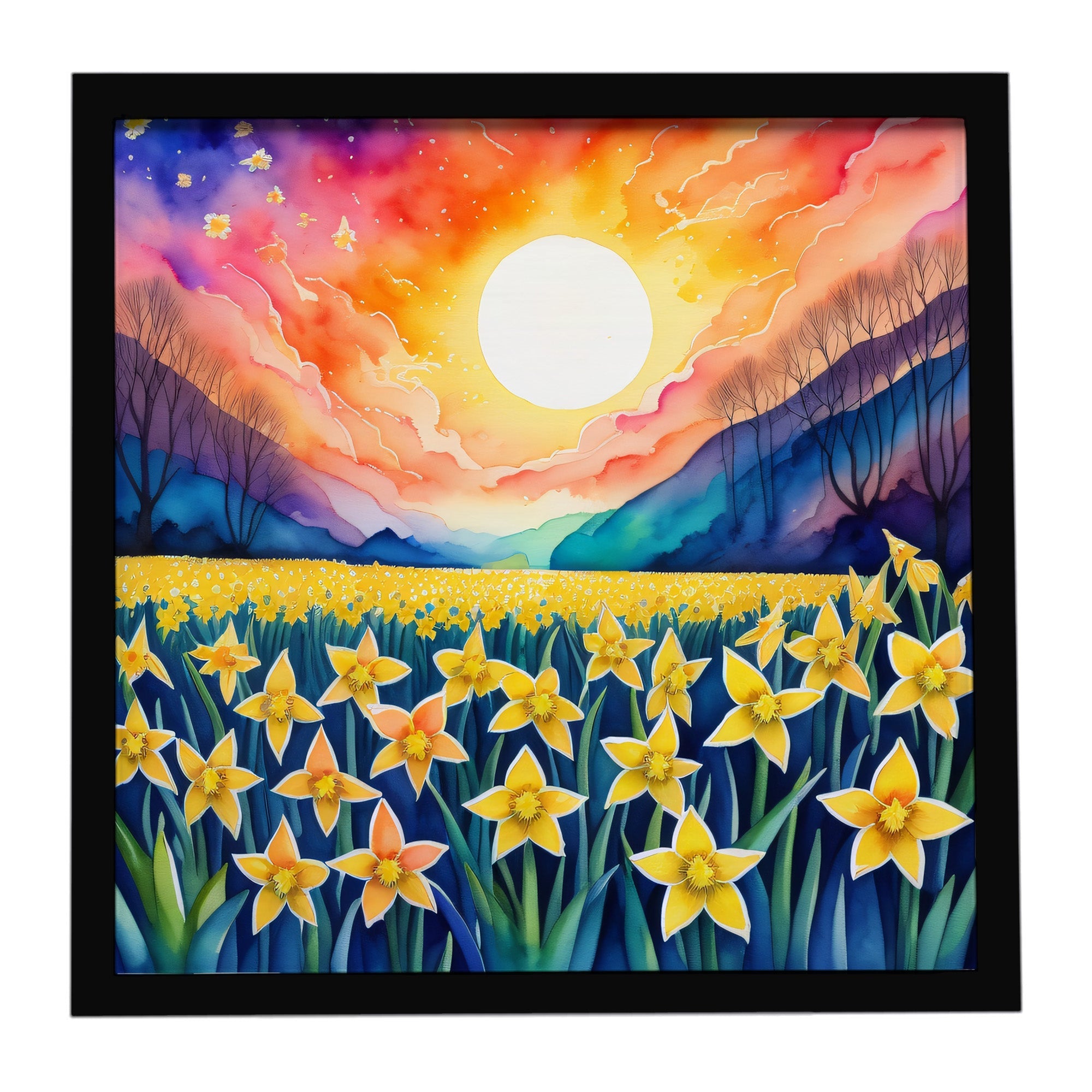 Colorful Daffodils Framed Metal Print Bathroom, Kitchen, Office, Home Decor Wall Art Ready to Hang, Square, 8X8